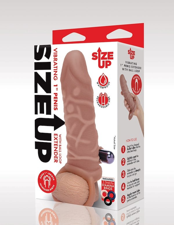 Size Up 1 Inch Vanilla Vibrating Penis Vibrating Penis Extender W/ Ball Loop ALT3 view Color: VA