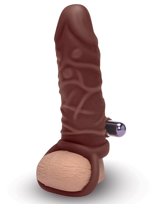 Size Up 1 Inch Chocolate Vibrating Penis Vibrating Penis Extender W/ Ball Loop ALT1 view Color: CHO