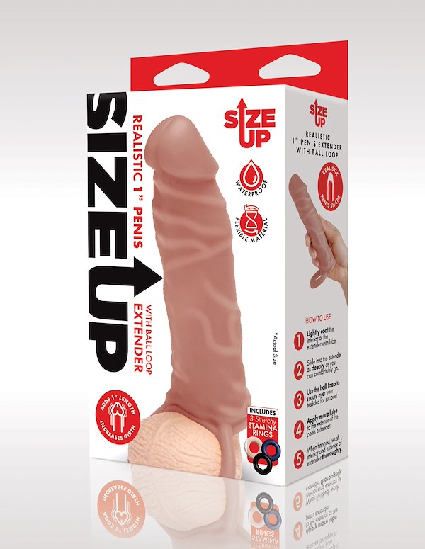 Size Up 1 Inch Caramel Realistic Penis Extender W/ Ball Loop ALT3 view Color: CAR