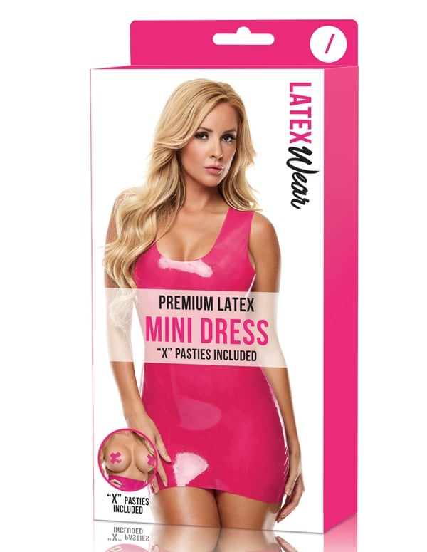Premium Pink Latex Mini Dress ALT2 view Color: HP