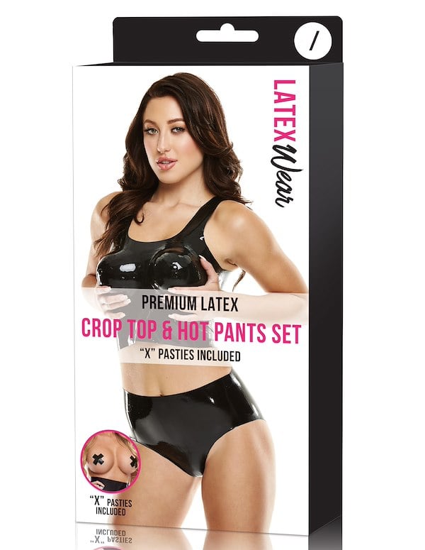 Premium Latex Crop Top & Hot Pants ALT2 view Color: BK