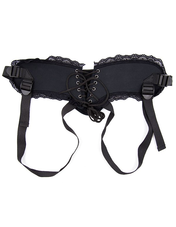 KINK & CONSENT - BLACK LACE STRAP-ON HARNESS ALT4 view Color: BK