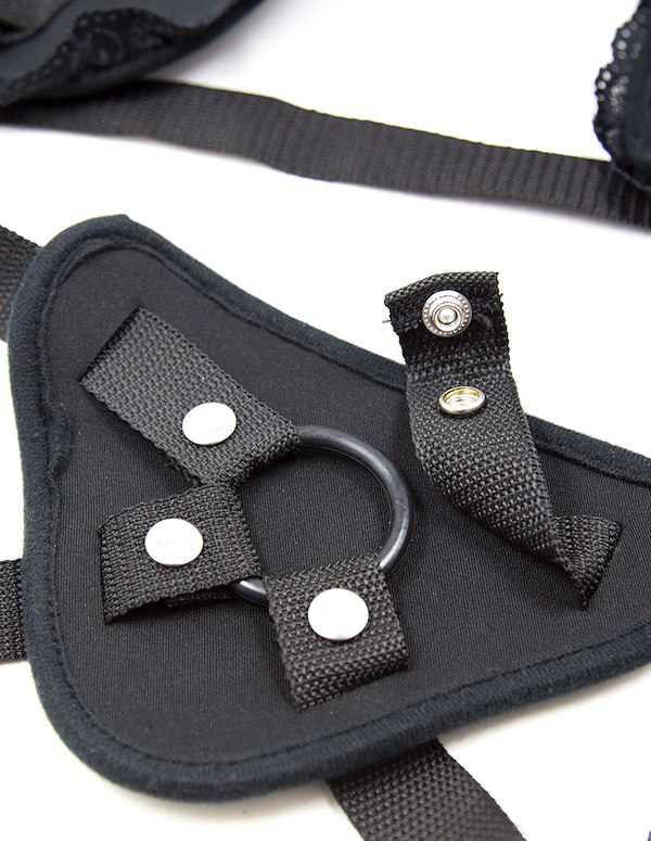 KINK & CONSENT - BLACK LACE STRAP-ON HARNESS ALT5 view Color: BK