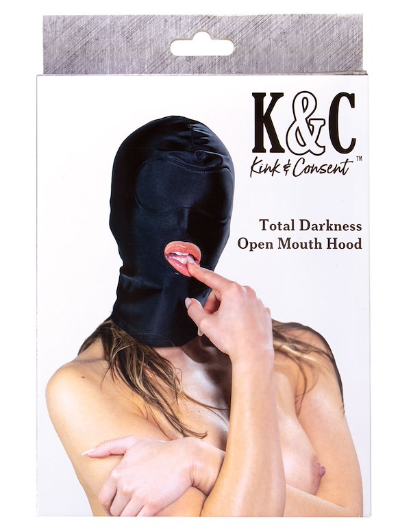 KINK & CONSENT - TOTAL DARKNESS OPEN MOUTH HOOD ALT4 view Color: BK