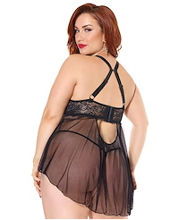 Alternate back view of ELLA SOFT CUP PLUS SIZE BABYDOLL AND G-STRING