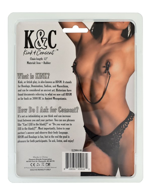 KINK & CONSENT - ALLIGATOR CLAMPS WITH CHAINS ALT4 view Color: BK
