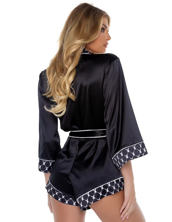 Playboy Satin Lounge Romper ALT1 view Color: BK