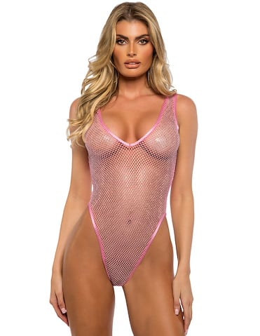THINK PINK RHINESTONE FISHNET TEDDY - LI755-PNK-04074