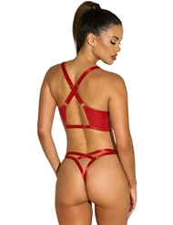 Alternate back view of DESIRE RED VINYL 2PC BRA AND PANTY WITH BUCKLE DETAILS