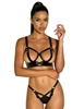 Additional BLACK view of product DESIRE BLACK VINYL 2PC BRA AND PANTY WITH BUCKLE DETAILS with color code BK
