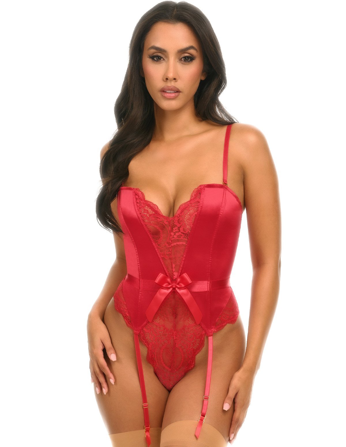 alternate image for Rumi Satin Boned Teddy With Bow Detail