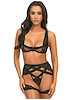 Additional BLACK view of product THALIA 3PC BRA AND PANTY WITH GARTER BELT SET with color code BK