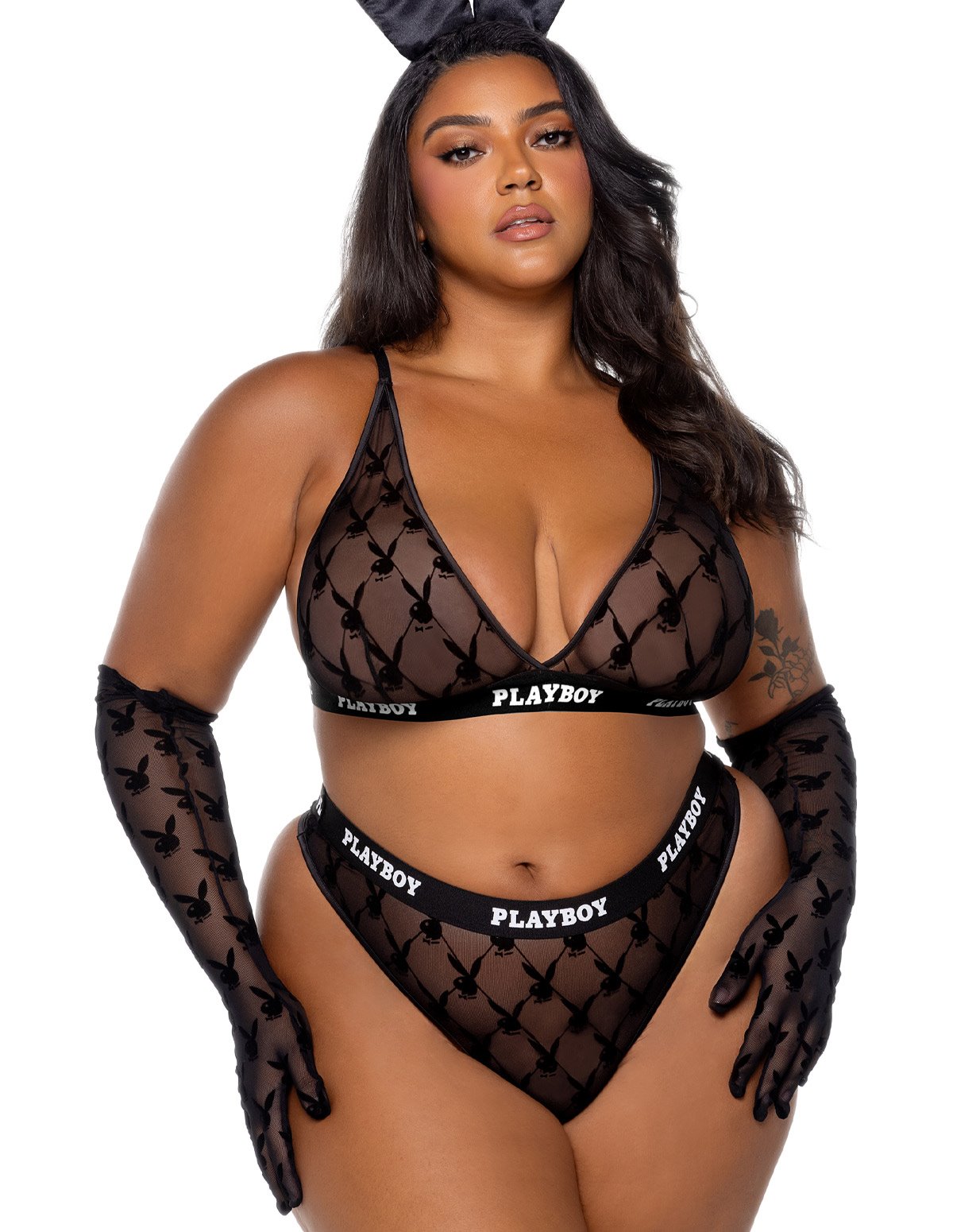 alternate image for PLAYBOY PLUS SIZE BRALETTE AND BRIEF