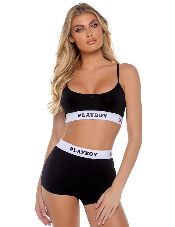 Playboy Black Athletic Lounge Bralette And Boxer default view Color: BK