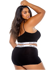 Alternate back view of PLAYBOY BLACK ATHLETIC PLUS SIZE LOUNGE BRALETTE AND BOXER