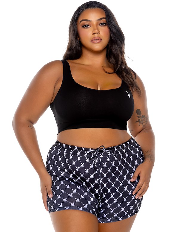 Playboy Plus Size Loungewear Tank And Shorts default view Color: BK