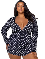 Front view of PLAYBOY PLUS SIZE LOUNGEWEAR ROMPER