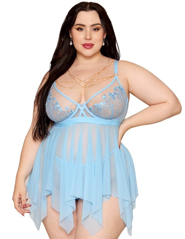 Forget Me Not Handkerchief Hem Plus Size Babydoll default view Color: LB