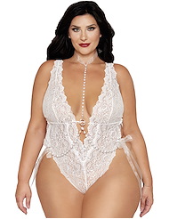 Front view of ROMANCE AND PEARLS PLUS SIZE TEDDY