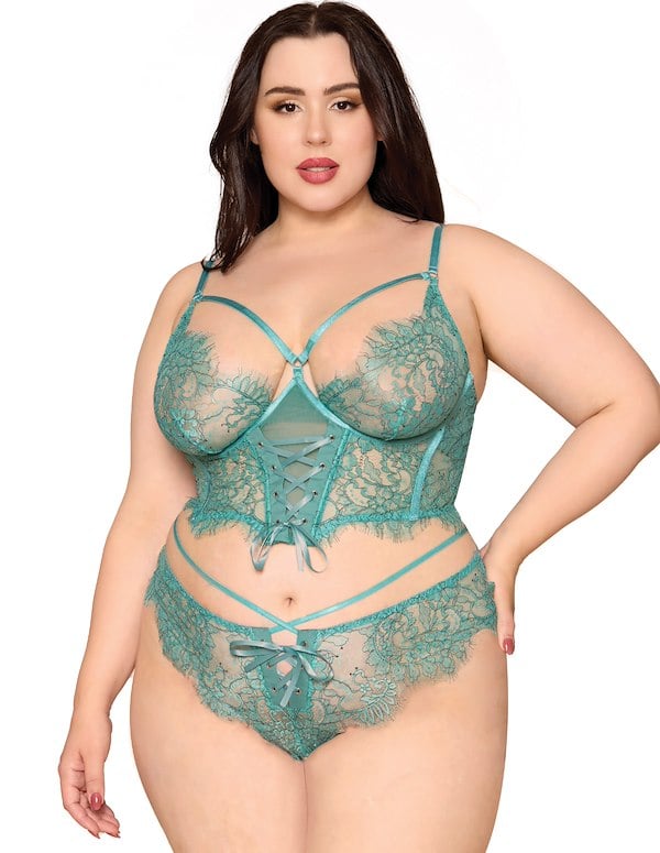 Charlotte Cropped Plus Size Bustier And Thong default view Color: TL