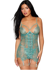 Front view of CHARLOTTE GARTER SLIP AND G-STRING