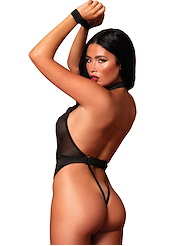 Alternate back view of STRAPPED UP MESH TEDDY WITH WRIST RESTRAINTS