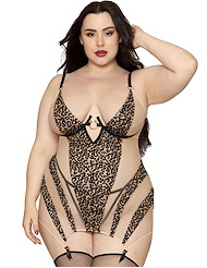 Front view of WILD SIDE FLOCKED LEOPARD PLUS SIZE CHEMISE