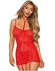 Front view of LILIANA MESH CHEMISE WITH GARTER HARNESS