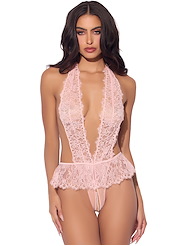 Alternate front view of JOCELYN LACE AND PEARL CROTCHLESS TEDDY