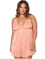 Front view of YVONE SHIMMER MESH PLUS SIZE BABYDOLL AND G-STRING