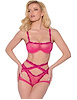 Additional FUCHSIA view of product YVONE LACE BRA AND GARTER WITH TANGA SET with color code FU