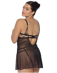 Alternate back view of DELILAH EMBROIDERED PLUS SIZE BABYDOLL AND PANTY