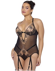 Front view of DELILAH EMBROIDERED PLUS SIZE TEDDY