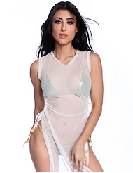 Front view of SHEER WHITE TIE SIDE GOWN