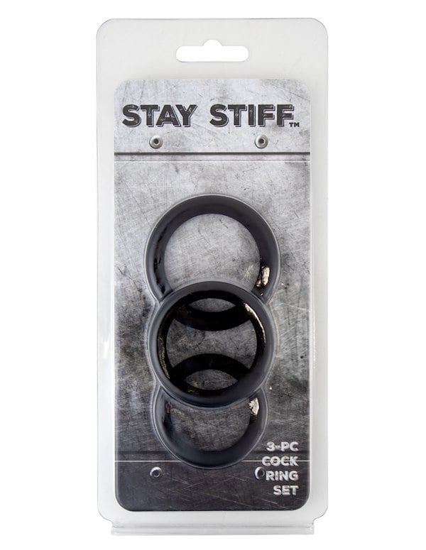 Stay Stiff - 3Pc Cock Ring Set - Large ALT4 view Color: BK