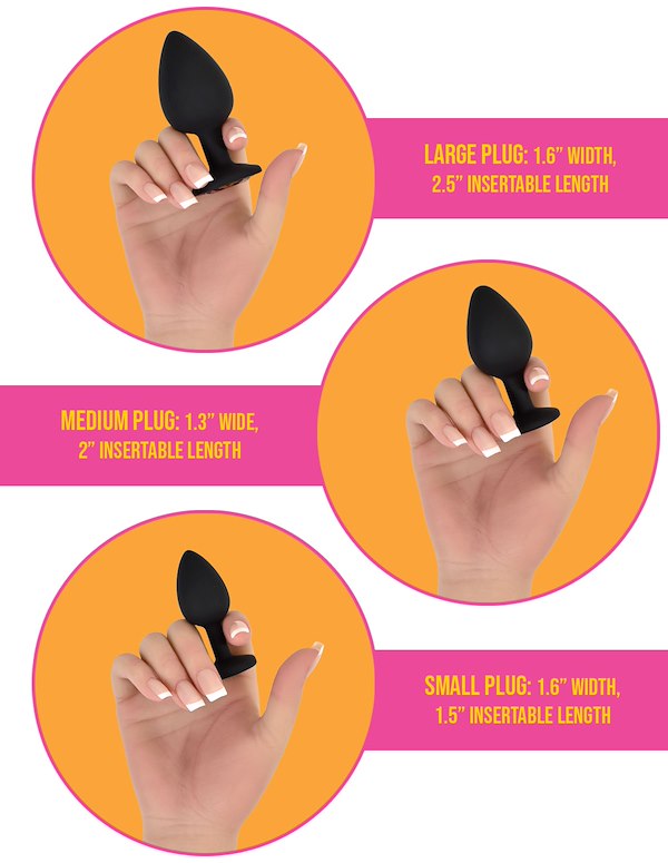 FEM GEM - 3PC SILICONE PLUG SET ALT3 view Color: BK