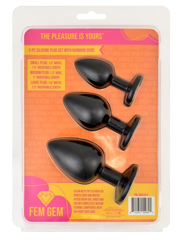 FEM GEM - 3PC SILICONE PLUG SET ALT5 view Color: BK