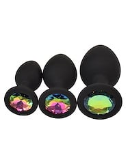 Front view of FEM GEM - 3PC SILICONE PLUG SET W/RAINBOW JEWEL BASE