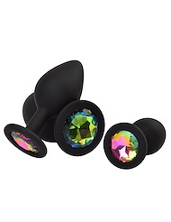 Alternate back view of FEM GEM - 3PC SILICONE PLUG SET W/RAINBOW JEWEL BASE