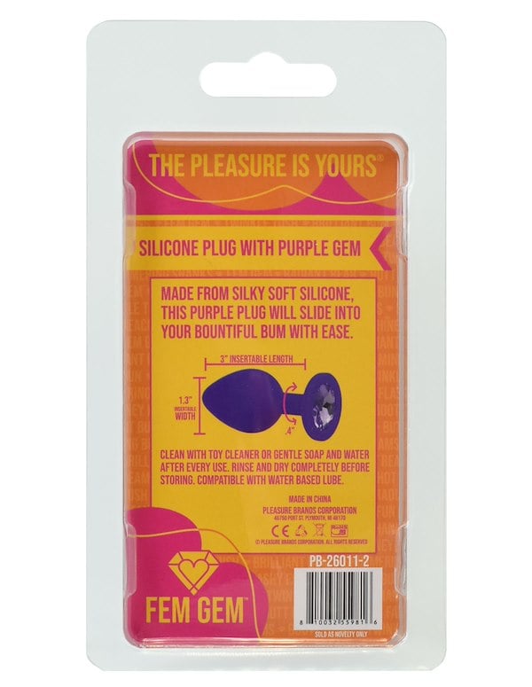Fem Gem - Silicone Plug W/ Purple Gem ALT4 view Color: PR