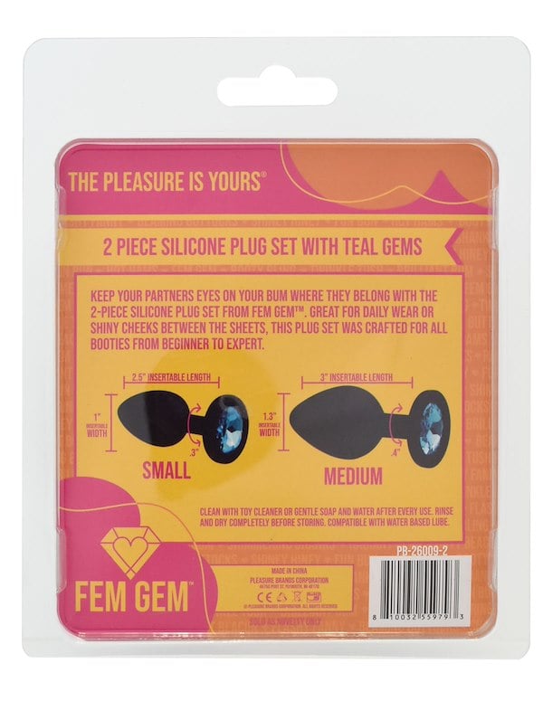 Fem Gem - 2Pc Silicone Plug Set ALT4 view Color: BK