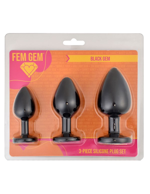 FEM GEM - 3PC SILICONE PLUG SET ALT3 view Color: BK