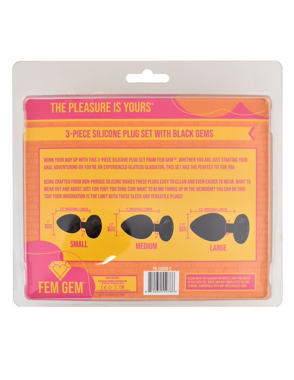 FEM GEM - 3PC SILICONE PLUG SET ALT4 view Color: BK