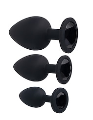 Alternate front view of FEM GEM - 3PC SILICONE PLUG SET W/BLACK JEWEL BASE