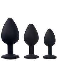 Alternate back view of FEM GEM - 3PC SILICONE PLUG SET W/BLACK JEWEL BASE