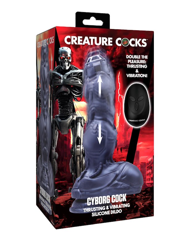Creature Cocks Cyborg Cock Thrusting & Vibrating Silicone Dildo ALT2 view Color: SL