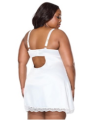 Alternate back view of LYDIA WHITE STRETCH SATIN PLUS SIZE CHEMISE WITH LACE DETAIL