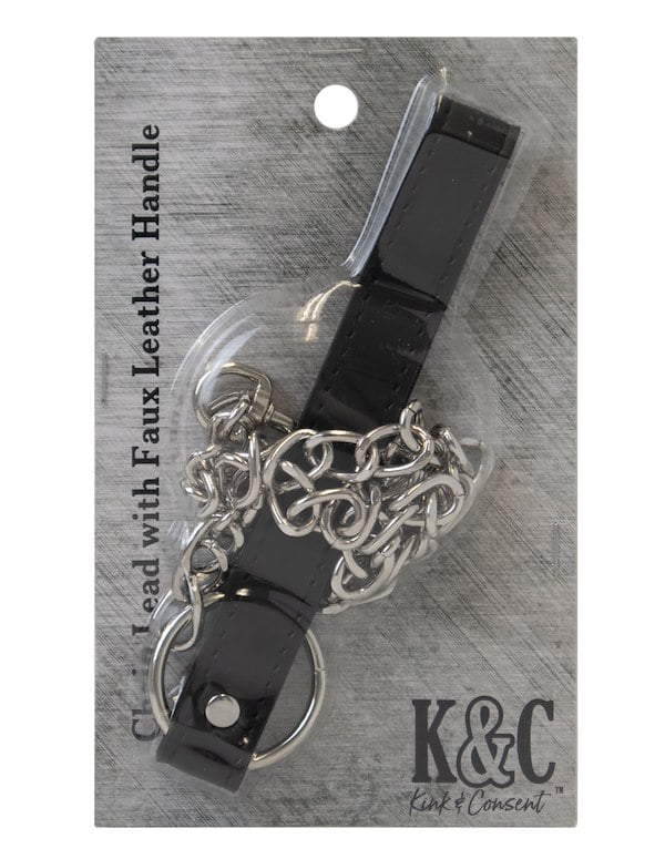 KINK & CONSENT - CHAIN LEAD WITH FAUX LEATHER HANDLE ALT2 view Color: BKS