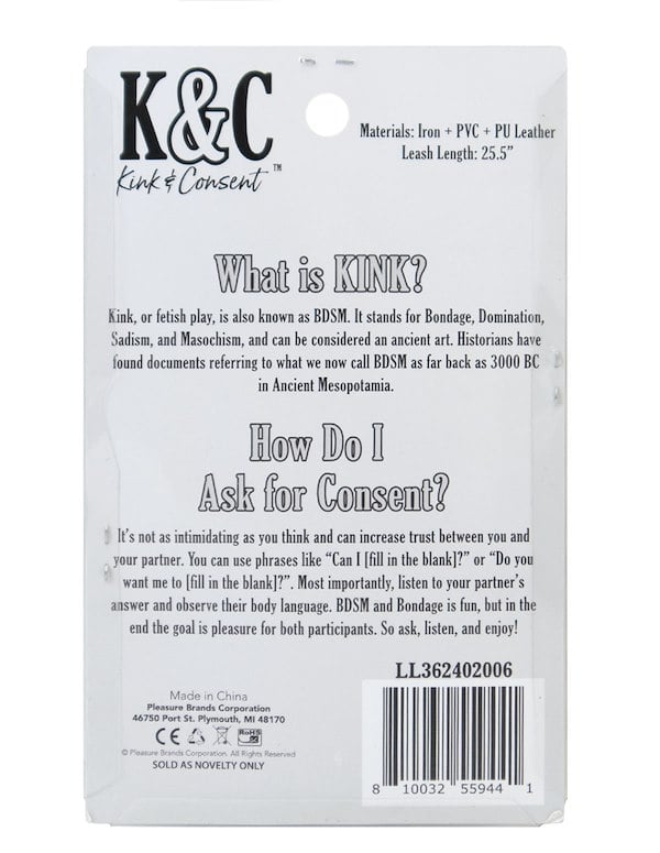 KINK & CONSENT - CHAIN LEAD WITH FAUX LEATHER HANDLE ALT3 view Color: BKS