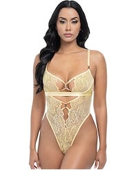 Front view of PILAR EMBROIDERED TEDDY